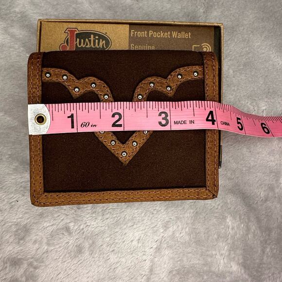 Justin RFID Front Pocket Wallet Brown Genuine Leather Suede Western Boot Stitch - Picture 6 of 9